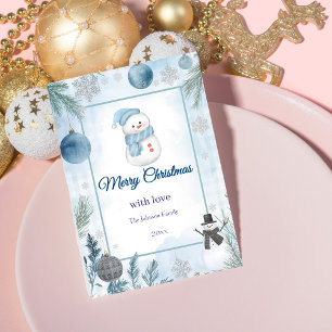Watercolor Chequered Elegant Icy Blue Christmas Holiday Card