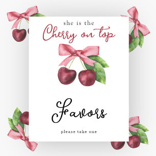Watercolor cherries baby shower - Favours Poster