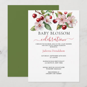 Watercolor Cherries Cherry Blossoms Baby Shower Invitation