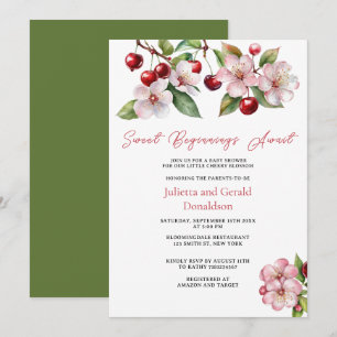 Watercolor Cherries Cherry Blossoms Baby Shower Invitation