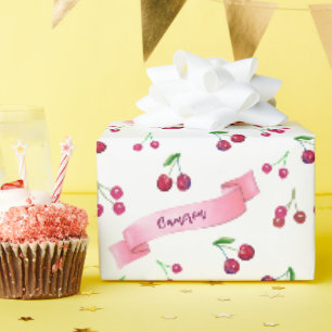 Watercolor Cherries Cute Whimsical Personalised Wrapping Paper