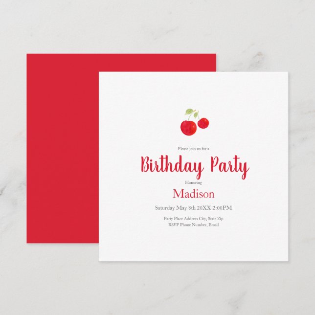 Watercolor Cherries Invitation (Front/Back)