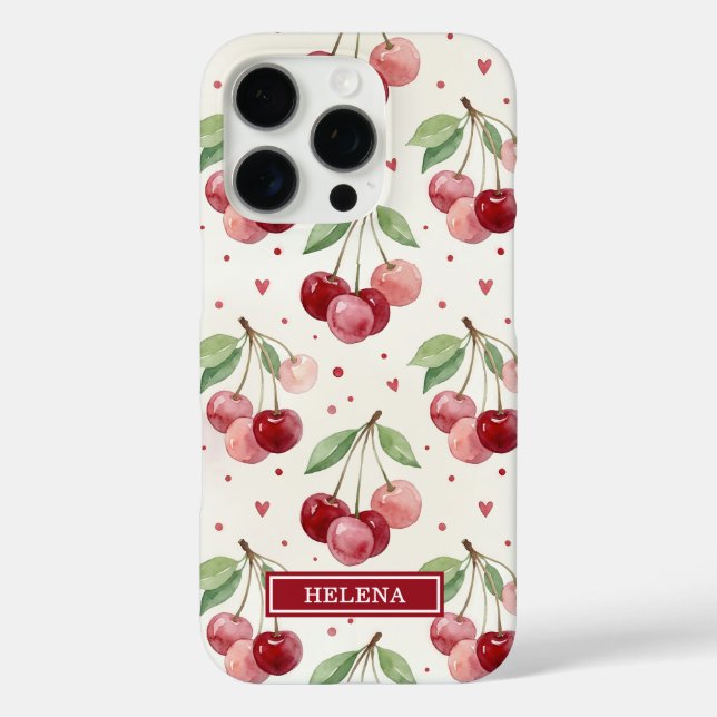 Watercolor Cherries Monogrammed Case-Mate iPhone Case (Back)