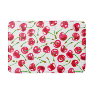Watercolor cherries pattern bath mat
