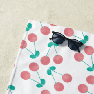 Watercolor Cherries Pattern Beach Towel