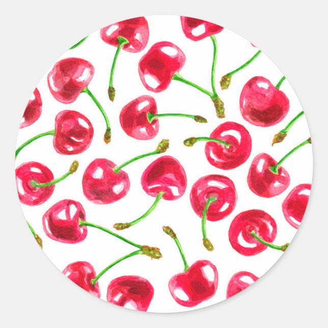 Watercolor cherries pattern classic round sticker (Front)