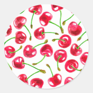 Watercolor cherries pattern classic round sticker