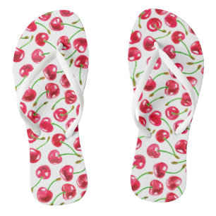 Watercolor cherries pattern flip flops