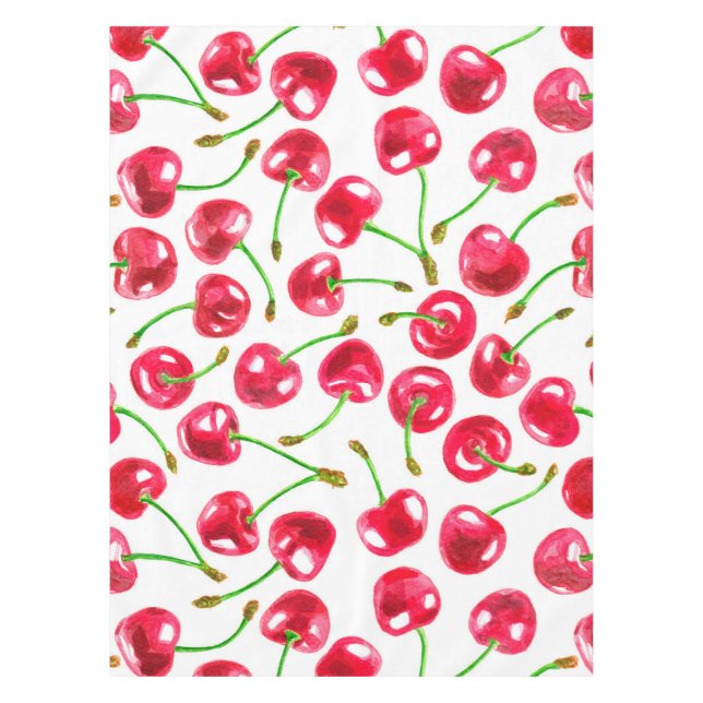 Watercolor cherries pattern tablecloth (Front)