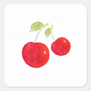 Watercolor Cherries Square Sticker