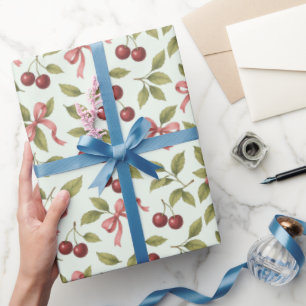 Watercolor Cherries with Bow - Elegant Fruit  Wrapping Paper