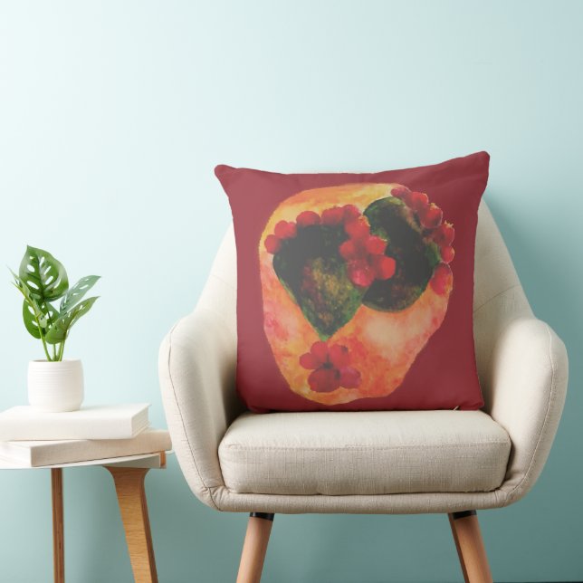Watercolor Cherry and Green prickly pears Cactus Cushion (Chair)