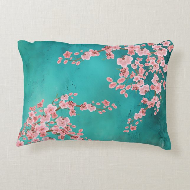 Watercolor Cherry Blossom Accent Pillow (Back)