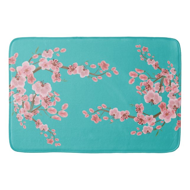 Watercolor Cherry Blossom Bath Mat (Front)