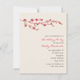 Watercolor Cherry Blossom Birthday Party Invite
