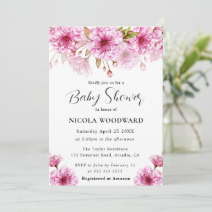 Watercolor Cherry Blossom Branch Baby Shower Invitation