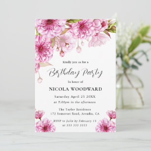 Watercolor Cherry Blossom Branch Birthday Party Invitation