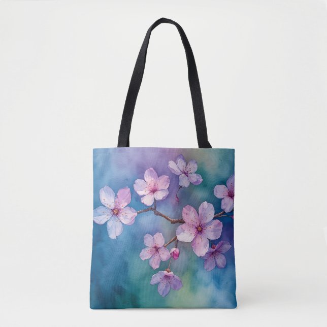 Watercolor Cherry Blossom Breeze Tote (Front)