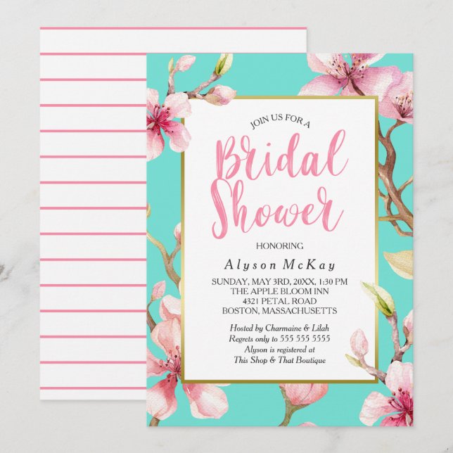 Watercolor Cherry Blossom Bridal Shower Invitation (Front/Back)