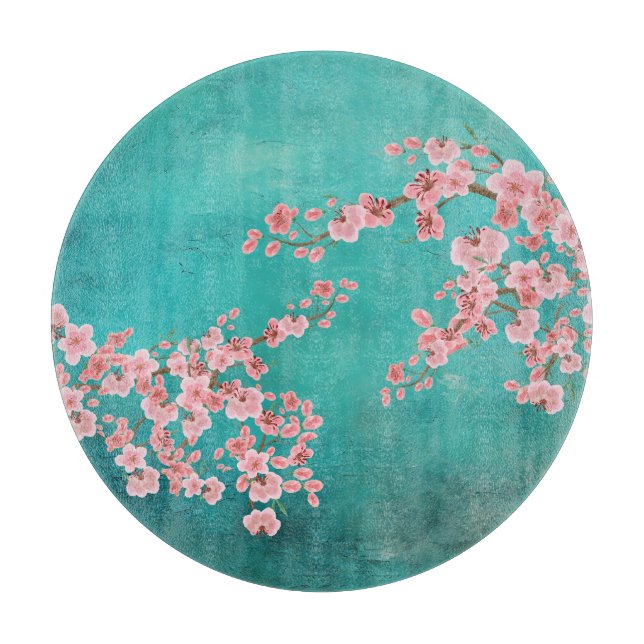 Watercolor Cherry Blossom Cutting Board (Front)