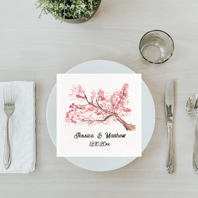 Watercolor cherry blossom floral nature Weddings  Napkin (Creator Uploaded)