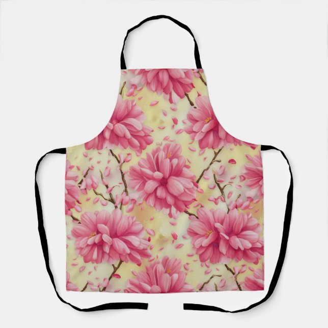 "Watercolor Cherry Blossom Floral Pattern" Apron (Front)