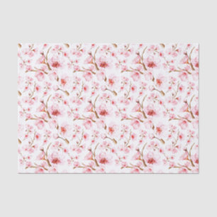 Watercolor Cherry Blossom   Floral Pink White Tissue Paper