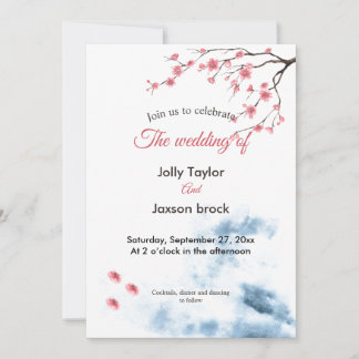 Watercolor Cherry Blossom Floral Wedding Invitation