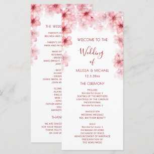 Watercolor Cherry Blossom Flowers Wedding Programme