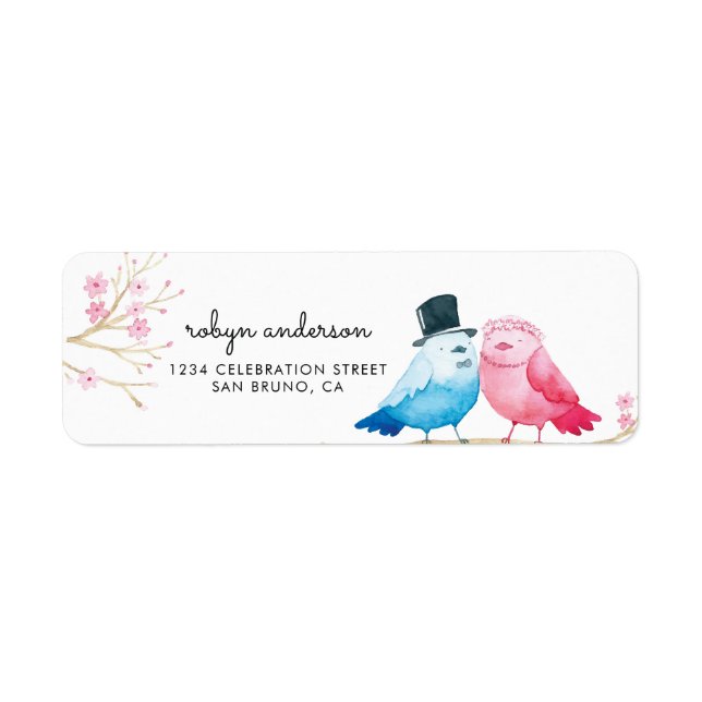 Watercolor Cherry Blossom | Love Birds Wedding (Front)