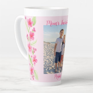 Watercolor Cherry Blossom MOM Photo PERSONALIZE Latte Mug