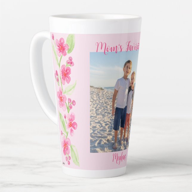 Watercolor Cherry Blossom MOM Photo PERSONALIZE Latte Mug (Left Angle)