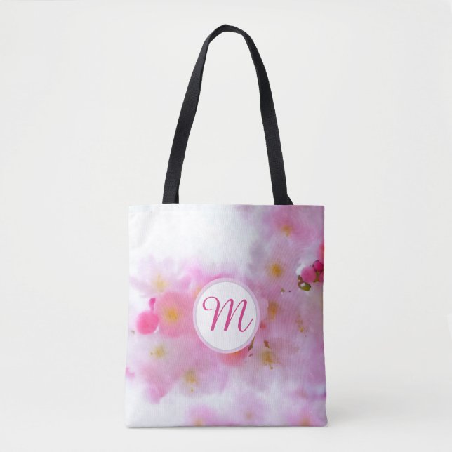 Watercolor Cherry Blossom Monogram Bag (Front)