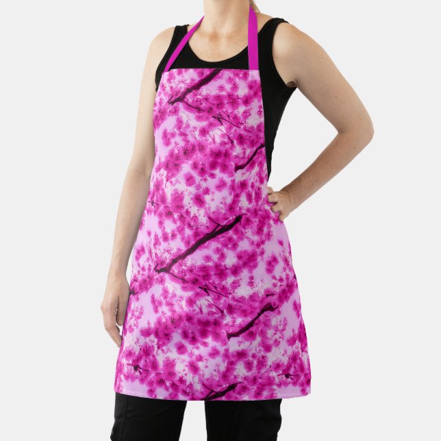 Watercolor Cherry Blossom Pattern Apron (Insitu)