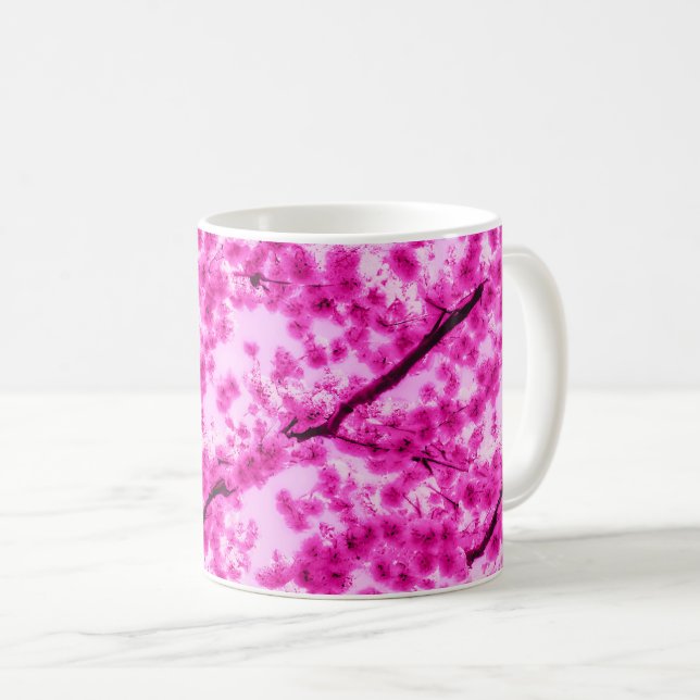 Watercolor Cherry Blossom Pattern Coffee Mug (Front Right)