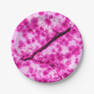 Watercolor Cherry Blossom Pattern Paper Plate