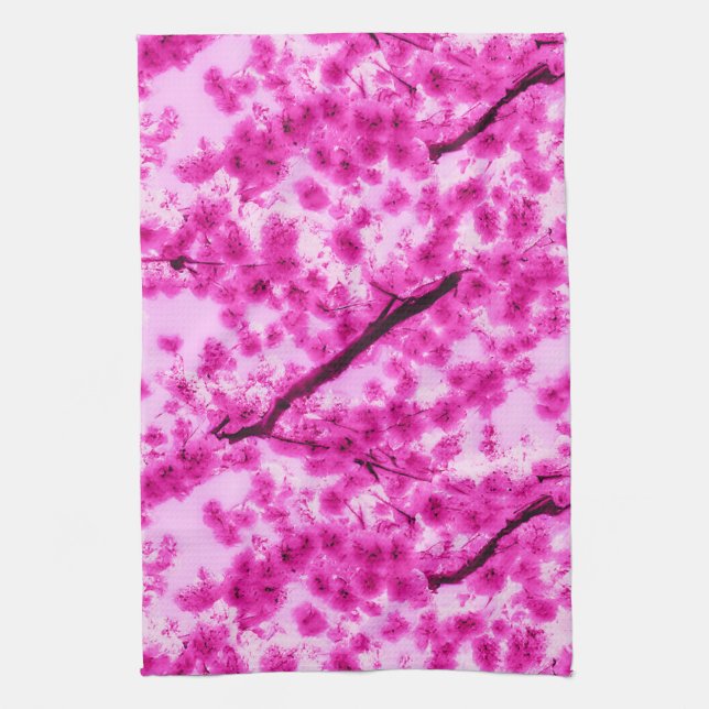 Watercolor Cherry Blossom Pattern Tea Towel (Vertical)