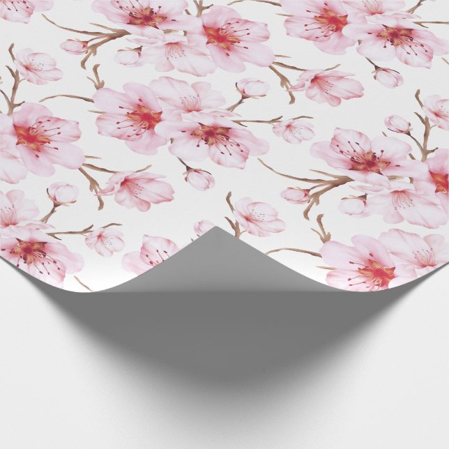 Watercolor Cherry Blossom Pattern Wrapping Paper (Corner)