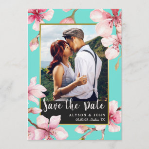 Watercolor Cherry Blossom Photo Save the Date
