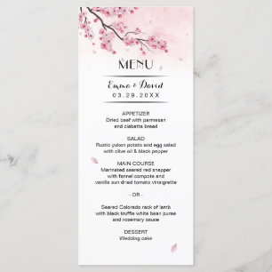 Watercolor Cherry Blossom Pink Floral Wedding Menu