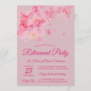 Watercolor Cherry Blossom Retirement Party Invitation