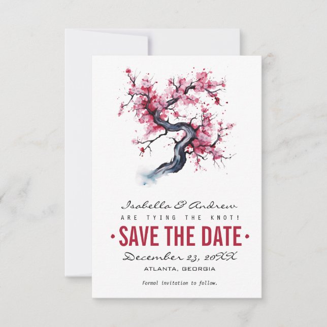 Watercolor Cherry Blossom Save The Date (Front)