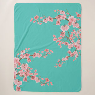 Watercolor Cherry Blossom Sherpa Blanket 