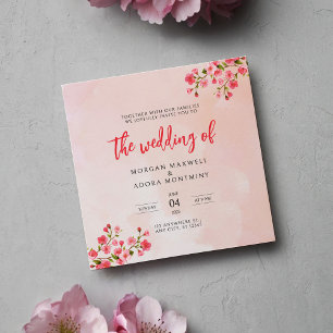 Watercolor Cherry Blossom Spring Square Wedding Invitation