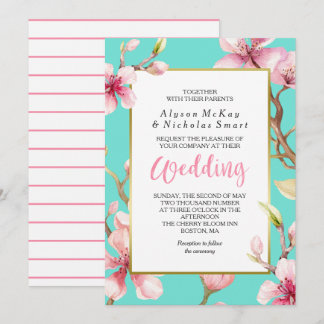 Watercolor Cherry Blossom Spring Wedding Invitation