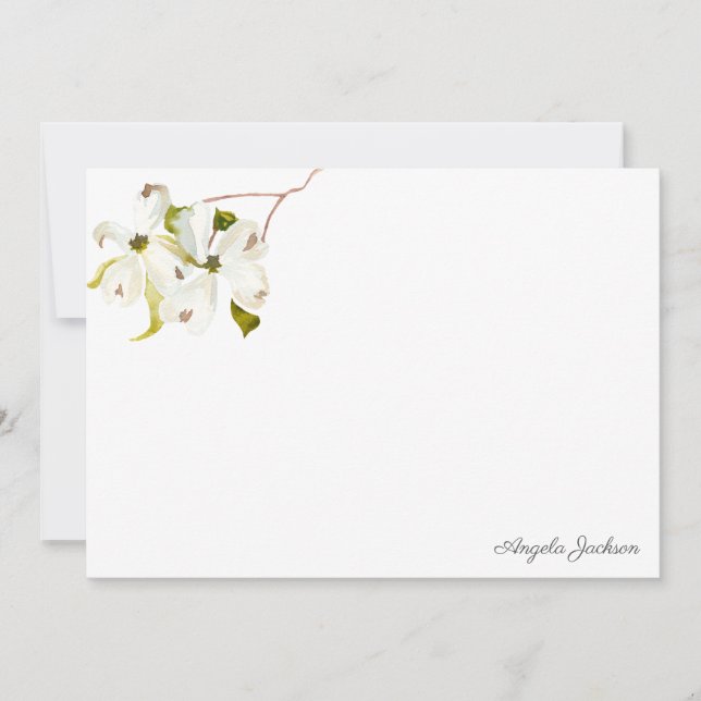 Watercolor Cherry Blossom Stationery Flat Card (Front)