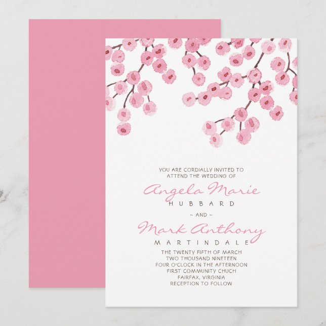 Watercolor Cherry Blossom Wedding Invitation (Front/Back)