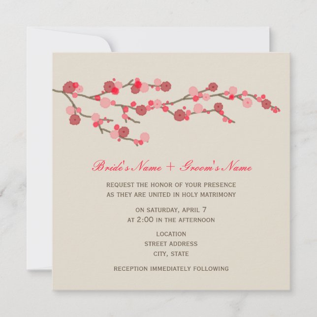 Watercolor Cherry Blossom Wedding Invitation (Front)