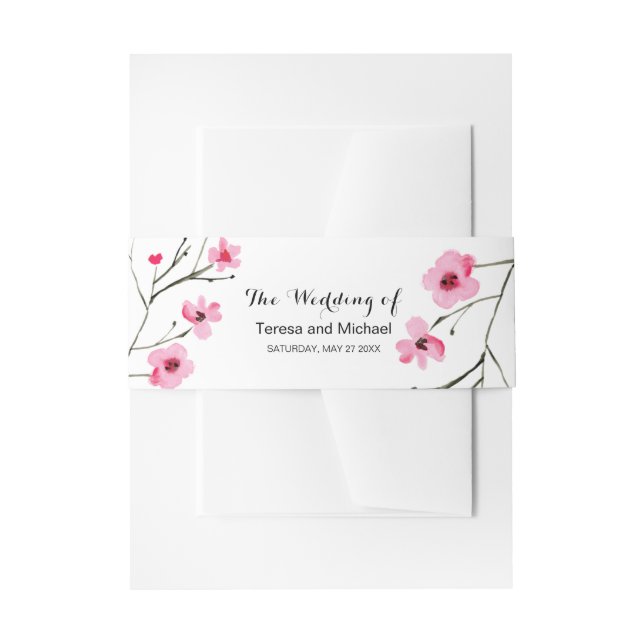 Watercolor, Cherry Blossom Wedding Invitation Belly Band (Front Example)