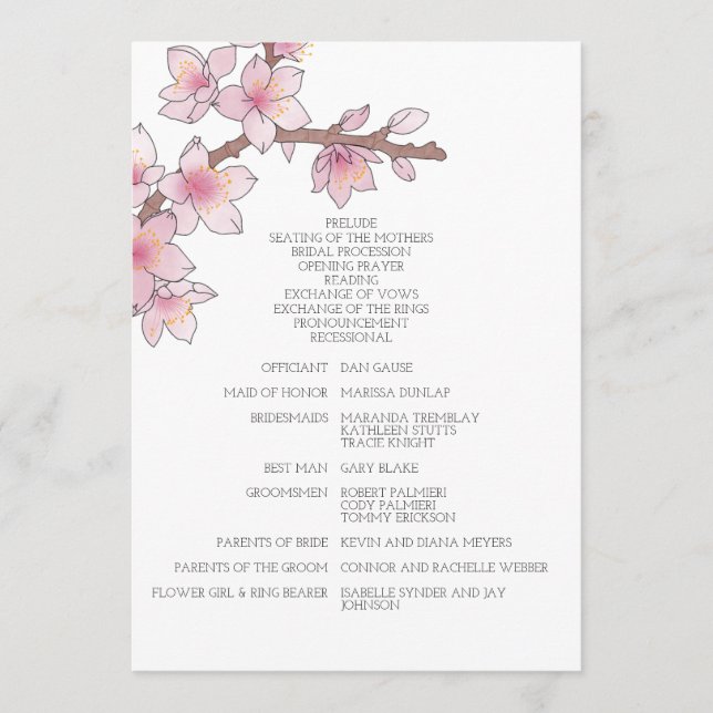 Watercolor Cherry Blossom Wedding Programme (Front)